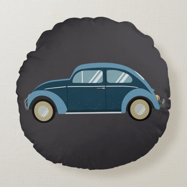 Koele blauwe retro auto met scuffs rond kussen (Voorkant)