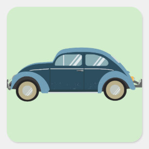 Koele blauwe retro auto met scuffs vierkante sticker