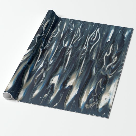 Koele blauwe vlammen cadeaupapier (Uitgerold)