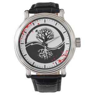 Koele bloedspatten Yin Yang Tree tattoo kunst Horloge