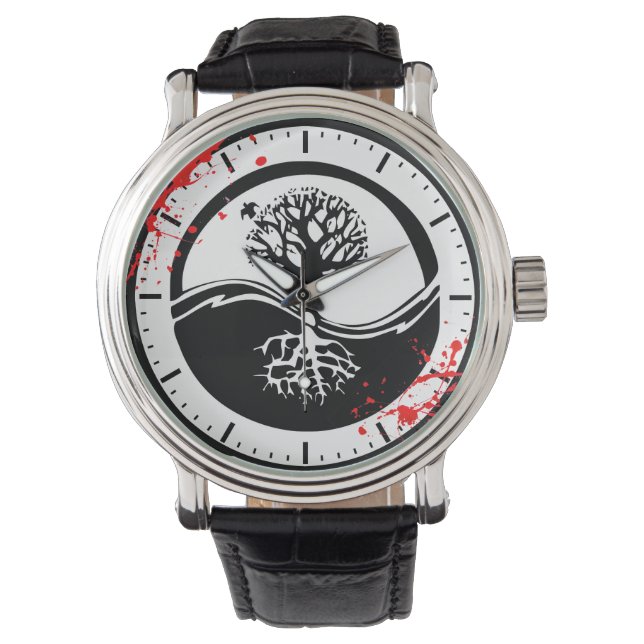 Koele bloedspatten Yin Yang Tree tattoo kunst Horloge (Voorkant)