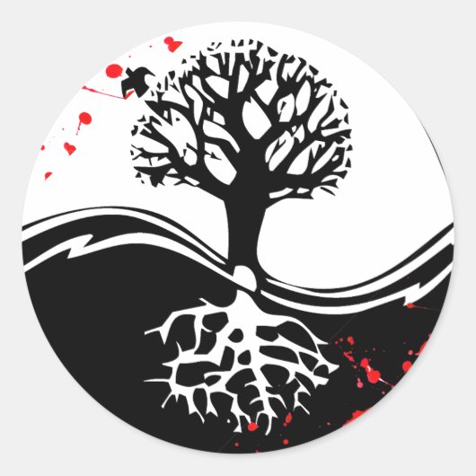 Koele bloedspatten Yin Yang Tree tattoo kunst Ronde Sticker (Voorkant)