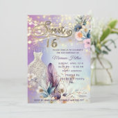 Koele boho bloemenglitter String lampjes schittere Kaart (Staand voorkant)