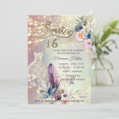 Koele boho bloemenglitter String lampjes schittere Kaart (Staand voorkant)
