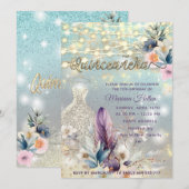 Koele boho bloemenglitter String lampjes schittere Kaart (Voorkant / Achterkant)