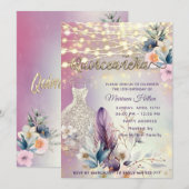 Koele boho bloemenglitter String lampjes schittere Kaart (Voorkant / Achterkant)