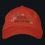 Koele bonen! geborduurde pet<br><div class="desc">Leuk geborduurd pet met een favoriet gezegde uit de jaren '80 - COOL BEANS! En voor degenen met een zoetekauw - het gezegde is omgeven door Jelly Beans - YUMMY!</div>