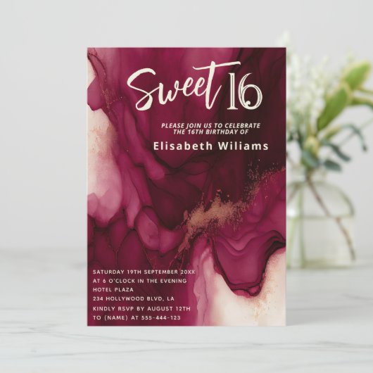 Koele bordeauxrode Abstracte alcoholinkt Kaart (Staand voorkant)