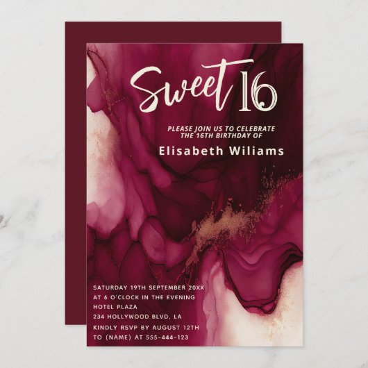 Koele bordeauxrode Abstracte alcoholinkt Kaart (Voorkant / Achterkant)