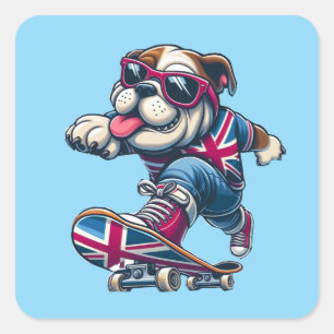 Koele Britse Bulldog op Skateboard Vierkante Sticker