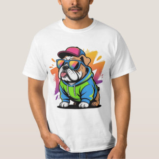 Koele Bulldog Streetwear Retro Zonnebril T-shirt