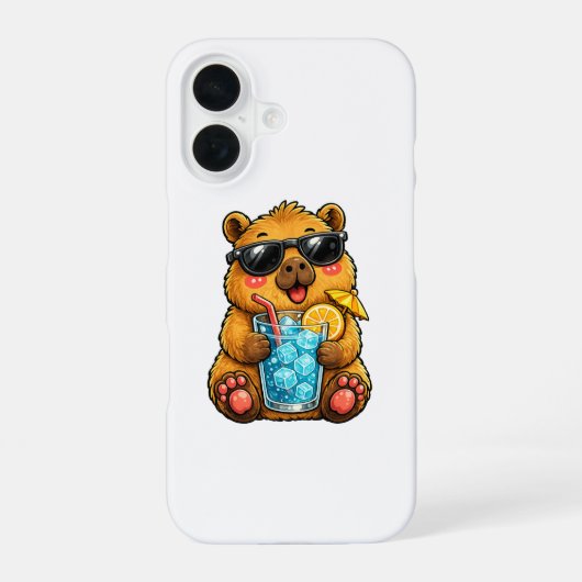 Koele Capybara Drank iPhone 16 Hoesje (Achterkant)