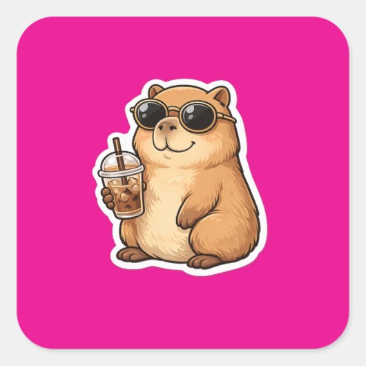 Koele Capybara Koffie Sticker | Schattig Grappig D (Voorkant)