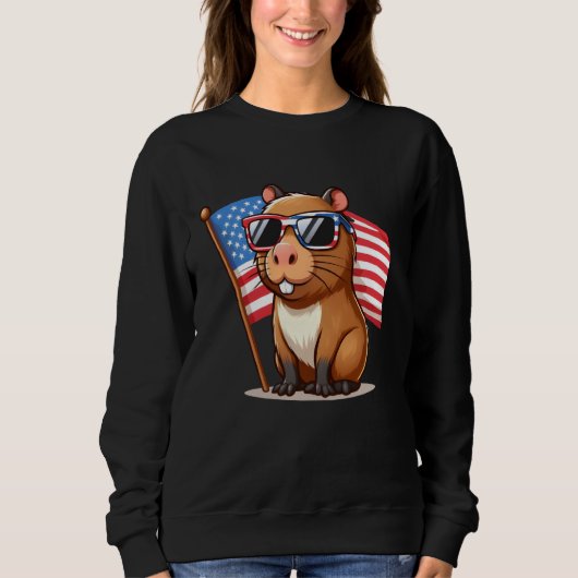 Koele Capybara Patriottische Zonnebril Amerikaanse Trui (Voorkant)