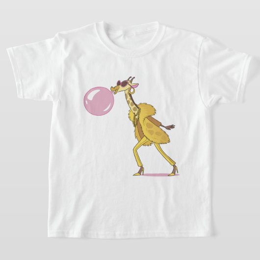 Koele Cartoon Giraffe in bontjas met Bubblegum T-shirt (Laagn)