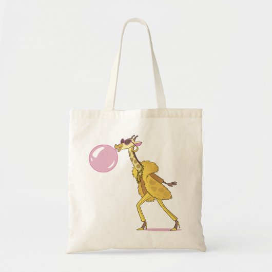 Koele Cartoon Giraffe in bontjas met Bubblegum Tote Bag (Voorkant)