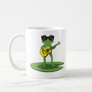 Koele Cartoon Kikker Gitaar Spelende Illustratie Koffiemok