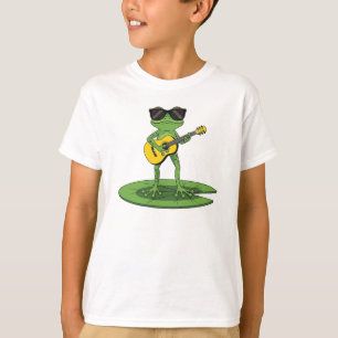 Koele Cartoon Kikker Gitaar Spelende Illustratie T-shirt