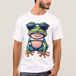 Koele Cartoon Kikker met Zonnebril Grappig Dier  T-shirt