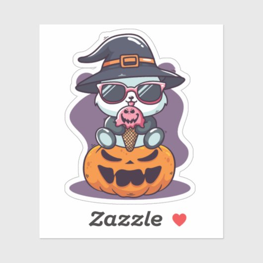 Koele Cartoon Panda zat op pompoen Sticker (Vel)