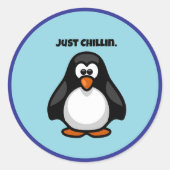 Koele Cartoon Pinguïn - Gewoon Chillin 'Arctic Vib Ronde Sticker (Voorkant)