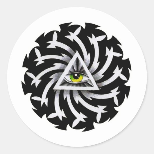 Koele cartoon tattoo symbool Derde oogwijsheid Ronde Sticker (Voorkant)