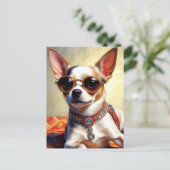 Koele Chihuahua hond met een zonnebril Briefkaart (Staand voorkant)