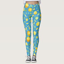 Koele citrus op turquoise Waterverf patroon Leggings