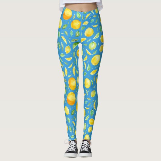 Koele citrus op turquoise Waterverf patroon Leggings (Voorkant)