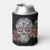 Koele dag van de dode suikerschedel met rozen... blikjeskoeler (Blikje Voorkant)