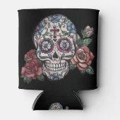 Koele dag van de dode suikerschedel met rozen... blikjeskoeler (Voorkant)