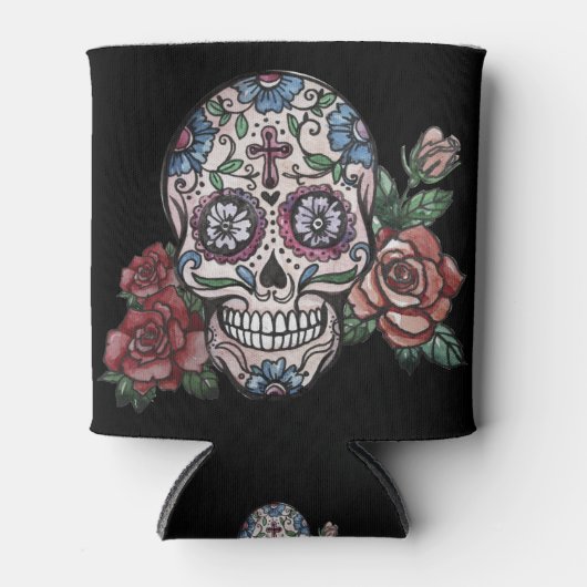 Koele dag van de dode suikerschedel met rozen... blikjeskoeler (Voorkant)