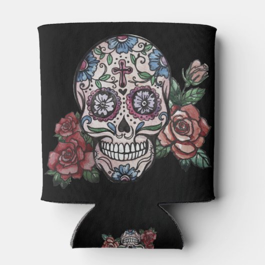 Koele dag van de dode suikerschedel met rozen... blikjeskoeler (Achterkant)