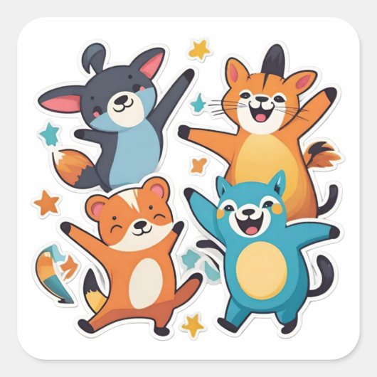Koele dieren vierkante sticker (Voorkant)