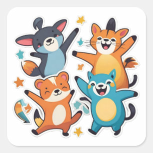 Koele dieren vierkante sticker