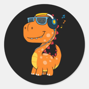 Koele dinosaurus luistermuziek ronde sticker