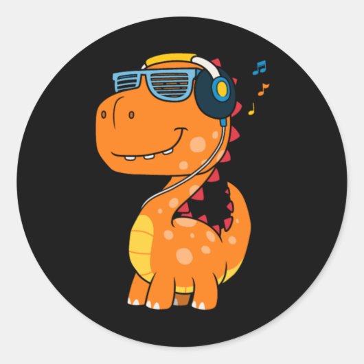 Koele dinosaurus luistermuziek ronde sticker (Voorkant)