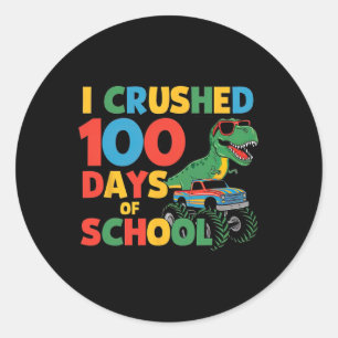 Koele dinosaurus T-rex monstertruck 100 dagen verp Ronde Sticker