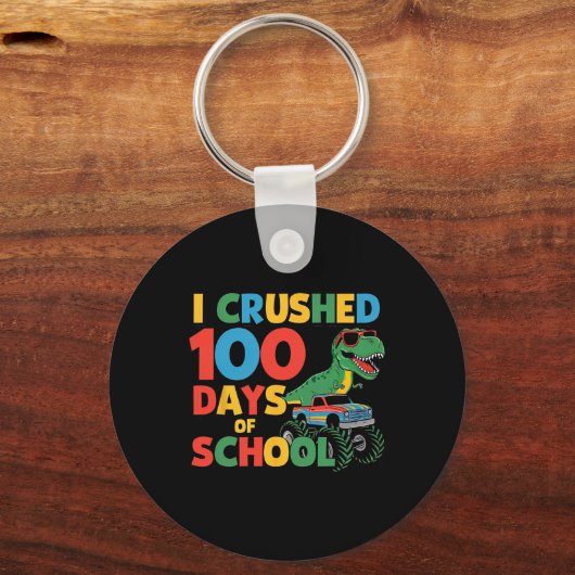 Koele dinosaurus T-rex monstertruck 100 dagen verp Sleutelhanger (Voorkant)