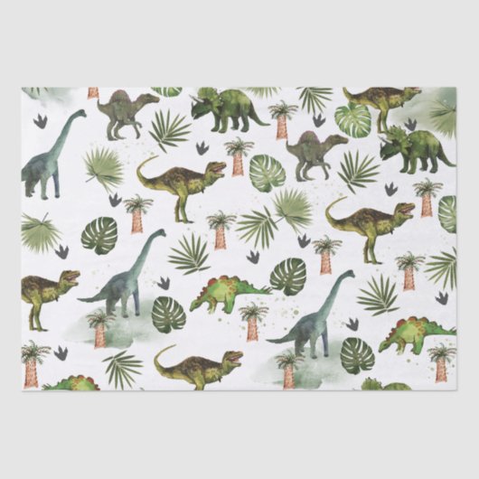 Koele dinosaurussen T-Rex Jurrasic groen ontvlecht Tissuepapier (Voorkant)