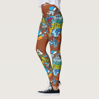 Koele donkerbruine achtergrond Cartoon tekening Leggings