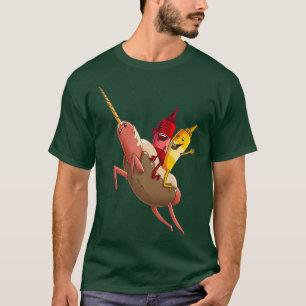 Koele eenhoorn hotdog grappig gehoornde paard eten t-shirt