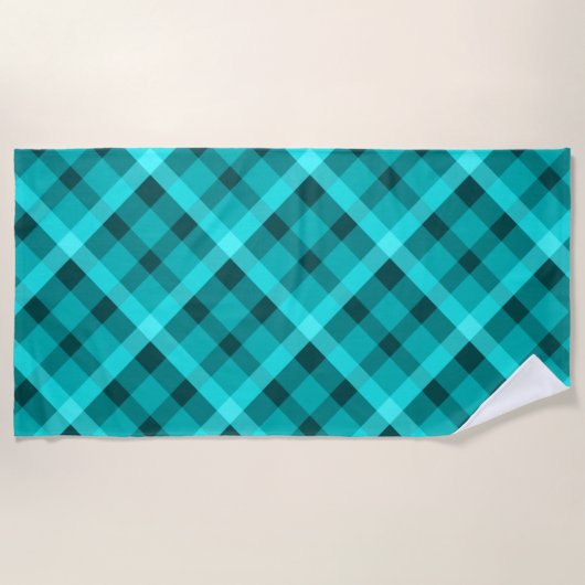 Koele Elegante Turquoise Plaid Strandlaken (Voorkant)
