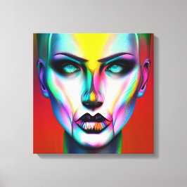 Koele en griezelige kleurrijke androgyne robot canvas afdruk