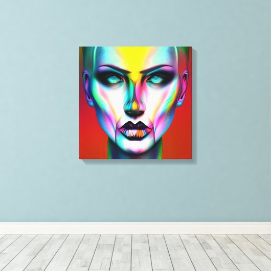 Koele en griezelige kleurrijke androgyne robot canvas afdruk (Insitu (Houten vloer))