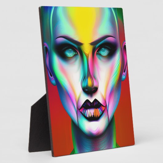 Koele en griezelige kleurrijke androgyne robot fotoplaat (Zijkant)