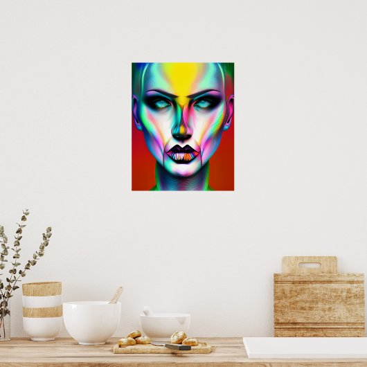 Koele en griezelige kleurrijke androgyne robot poster (Keuken)