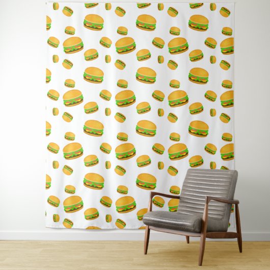 Koele en leuke lekkere hamburger patroon witte muu wandkleed (In situ)