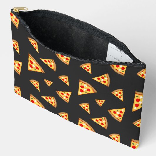 Koele en leuke pizza plakjes patroon donkergrijs etui (Open)