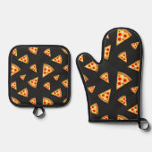 Koele en leuke pizza plakjes patroon donkergrijs ovenwant & pannenlap set (Voorkant)